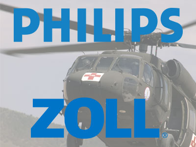 Phillips and ZOLL logo above a picture of a military Medevac Helicopter